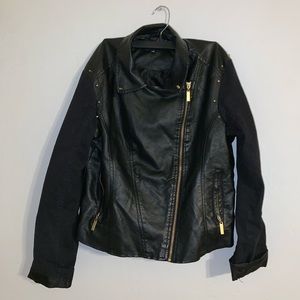 FAUX LEATHER JACKET WITH COTTON SLEEVES
